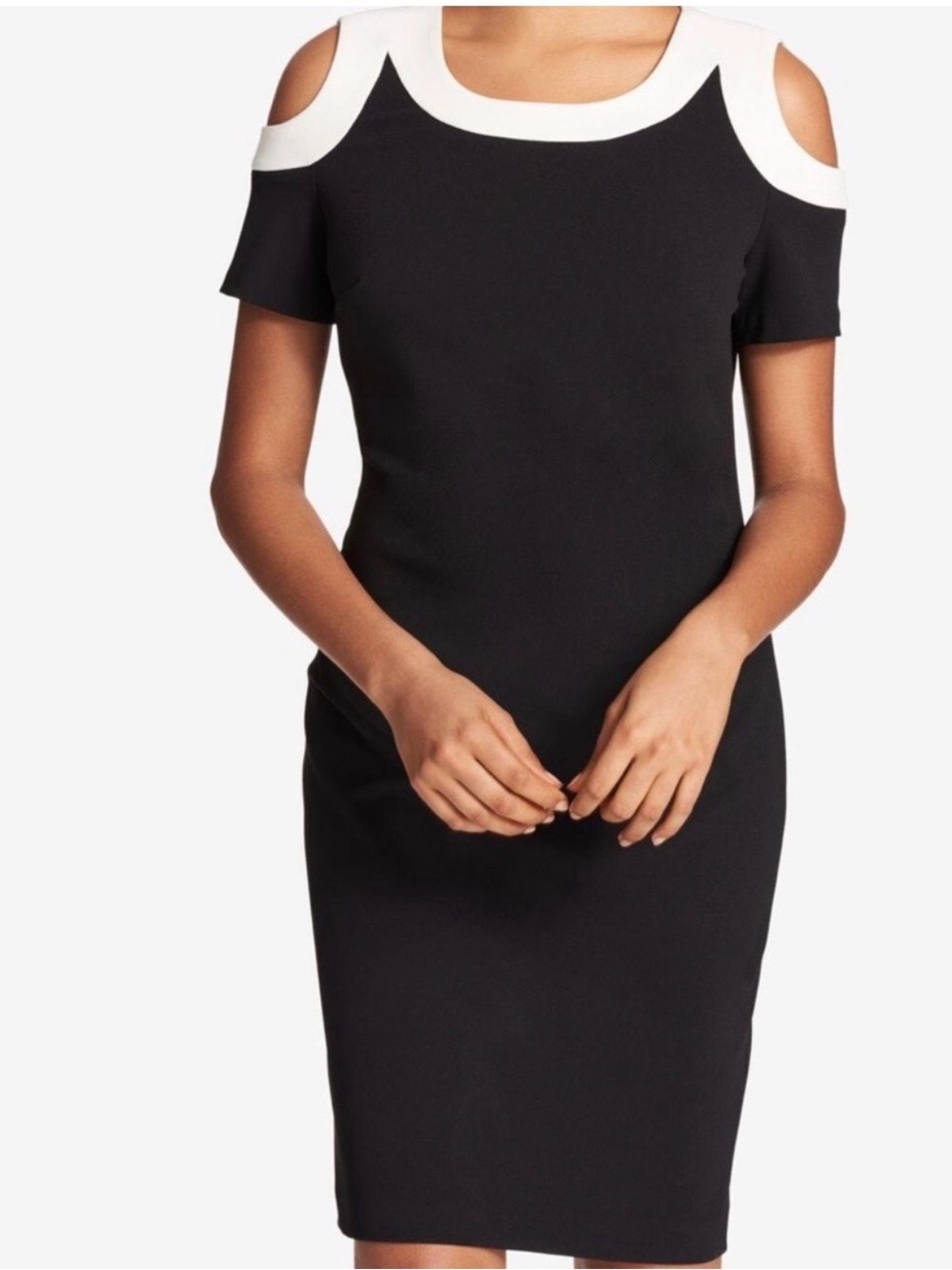 Tommy Hilfiger Black Midi Dress with White Trim